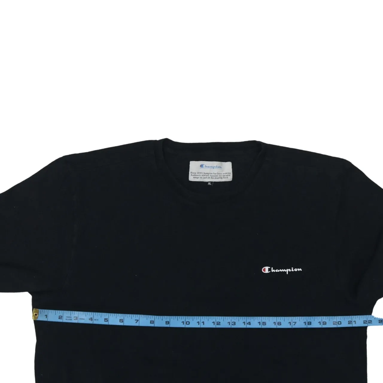 Champion Black T Shirt Women’s XLarge Small Chest Logo Sleeve Patch Casual Top sold by Vintage Club product image thumbnail 5