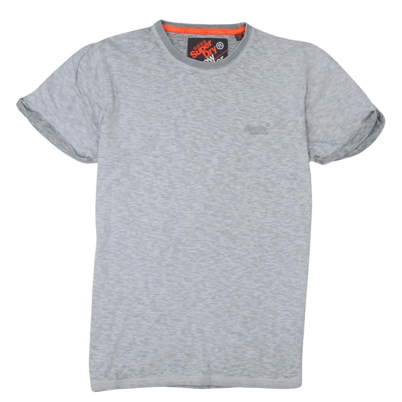 Superdry Light Grey Marl T Shirt Women’s Large Embroidered Chest Logo Roll Sleeve Casual Top sold by Vintage Club