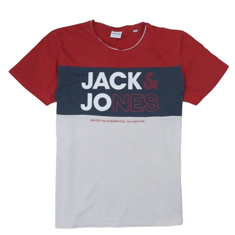 Jack&Jones Red Colour Block T Shirt Women's XLarge Printed Logo Crewneck Casual Top made by Jack & Jones