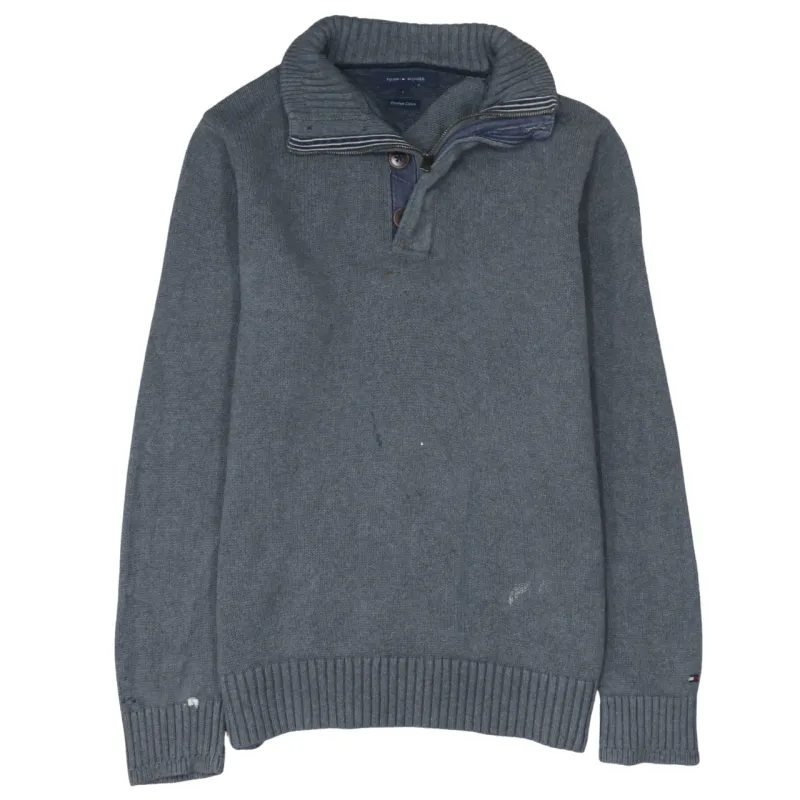 Tommy Hilfiger Grey Half Zip Jumper Women’s Large Ribbed Collar Cotton Knit Sweater made by Tommy Hilfiger