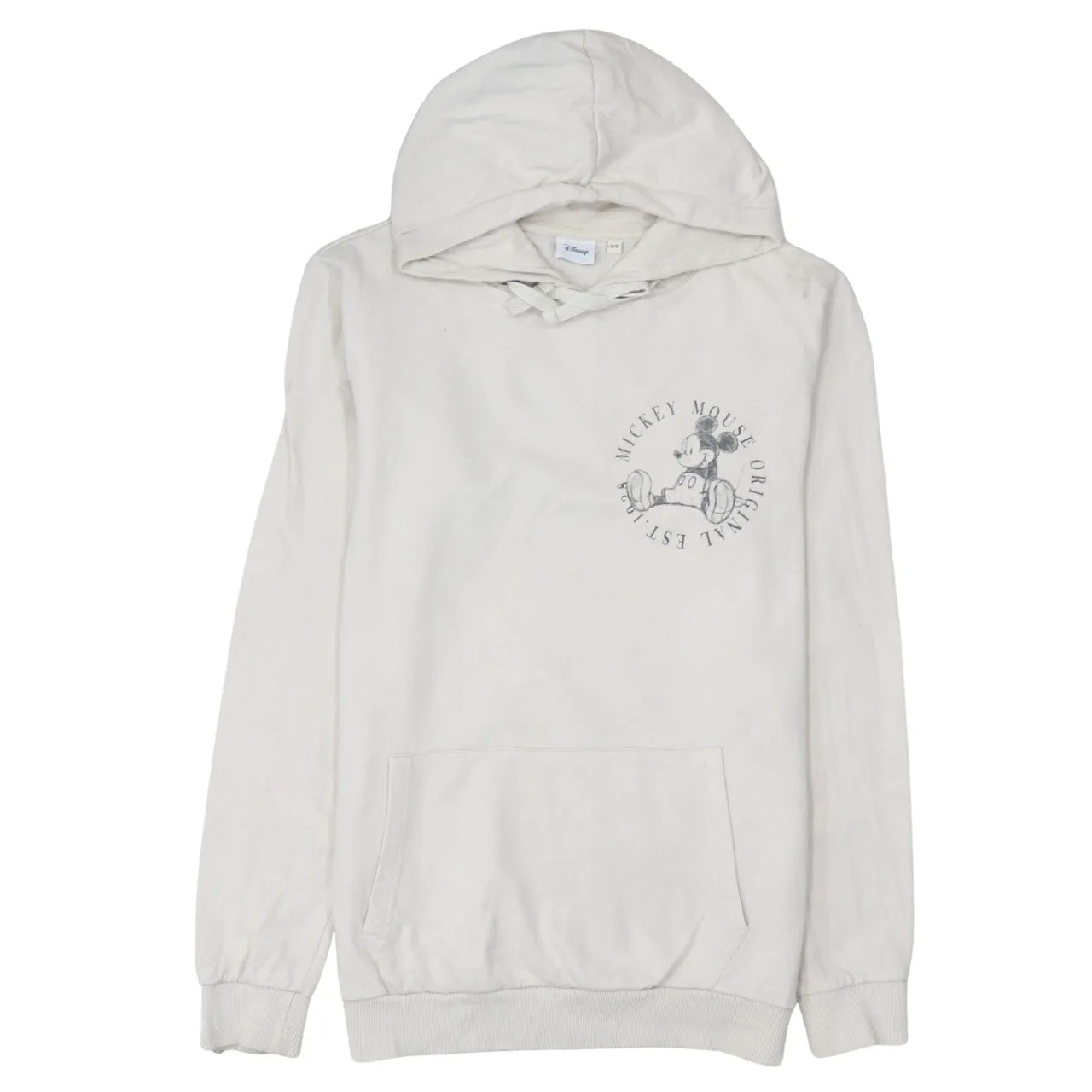 Disney Cream Hoodie Women’s Large Mickey Mouse Printed Front Back Pocket Pullover Sweatshirt sold by Vintage Club