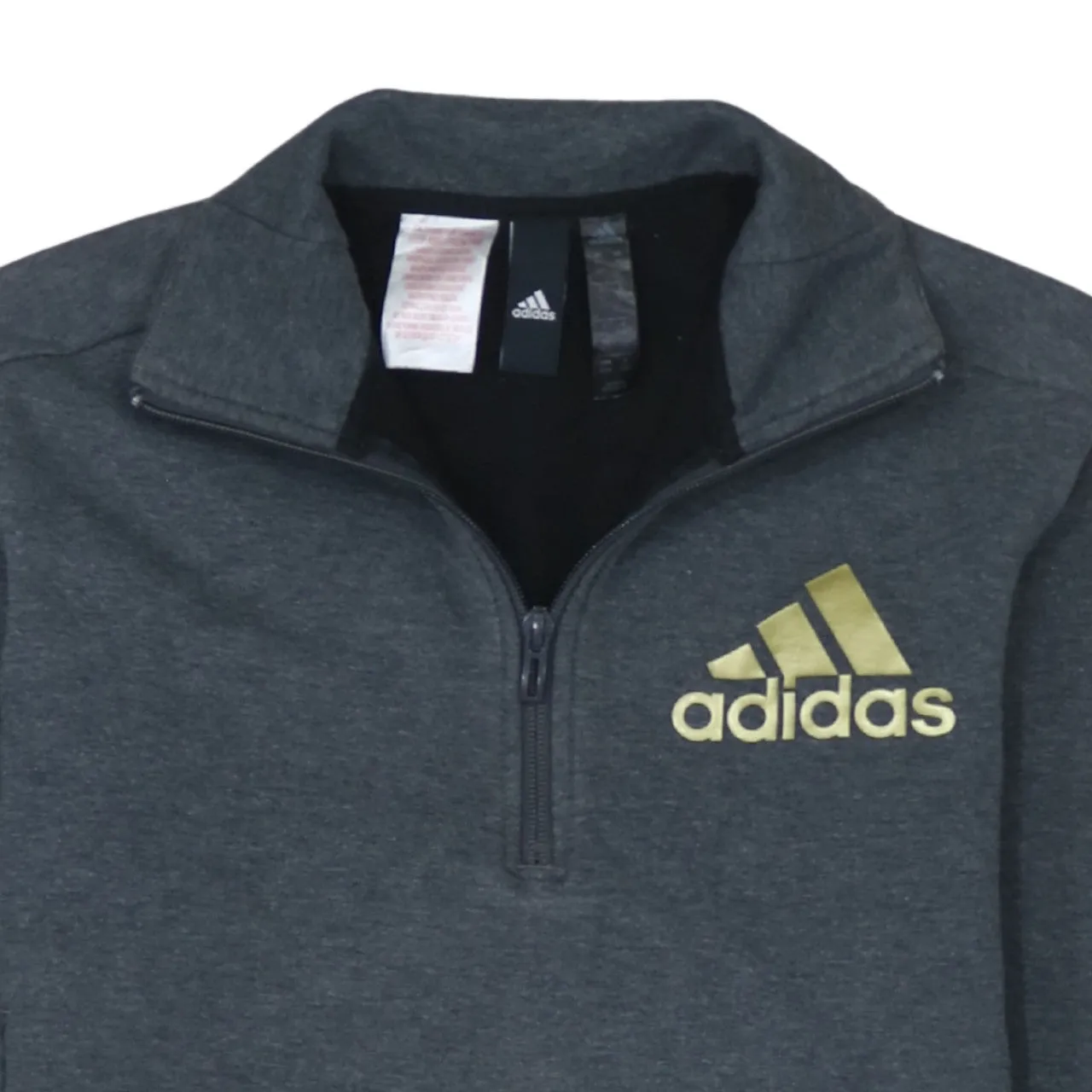 Adidas Dark Grey Sweatshirt Women’s Medium Quarter Zip Gold Printed Logo Pullover Top sold by Vintage Club product image thumbnail 3