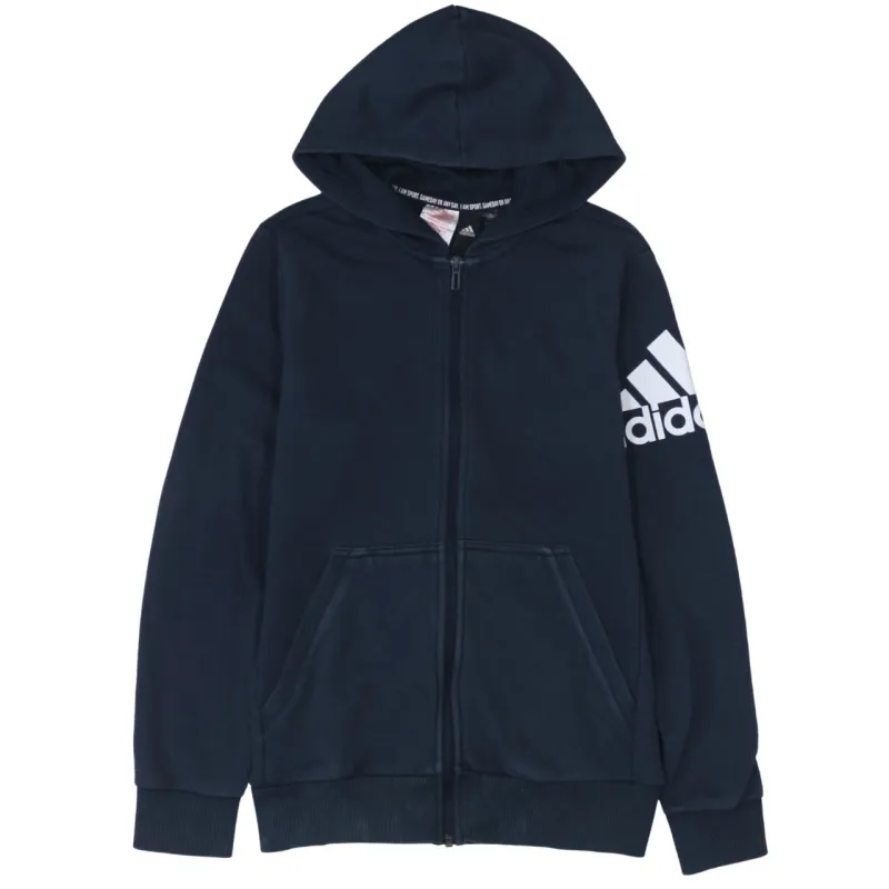Adidas 90's Drawstring Pockets Full Zip Up Hoodie Large Navy Blue sold by Vintage Club