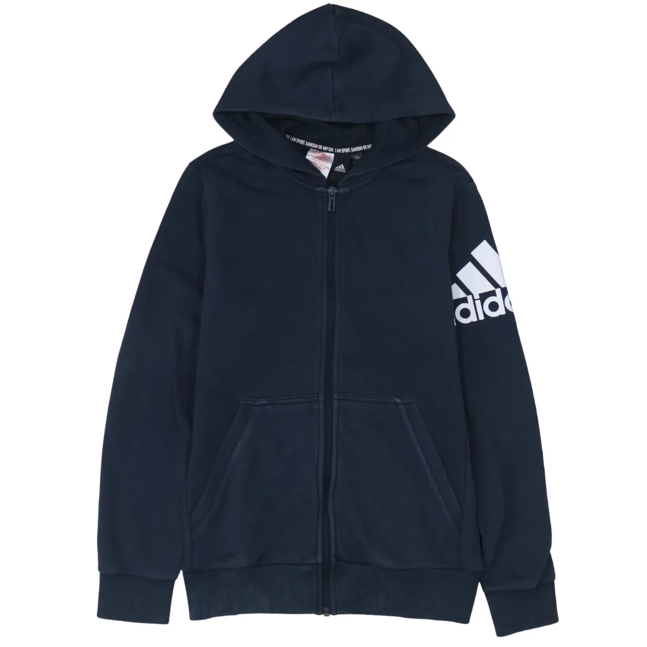 Adidas 90's Drawstring Pockets Full Zip Up Hoodie Large Navy Blue sold by Vintage Club