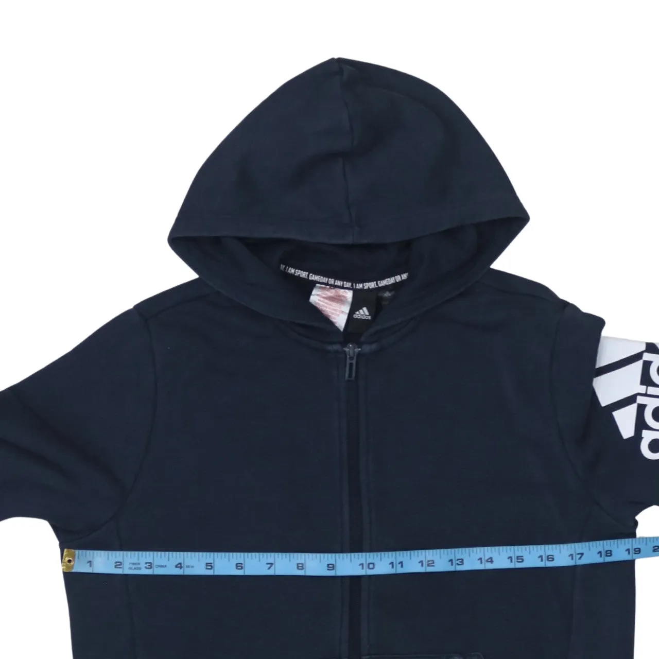 Adidas 90's Drawstring Pockets Full Zip Up Hoodie Large Navy Blue sold by Vintage Club product image thumbnail 5