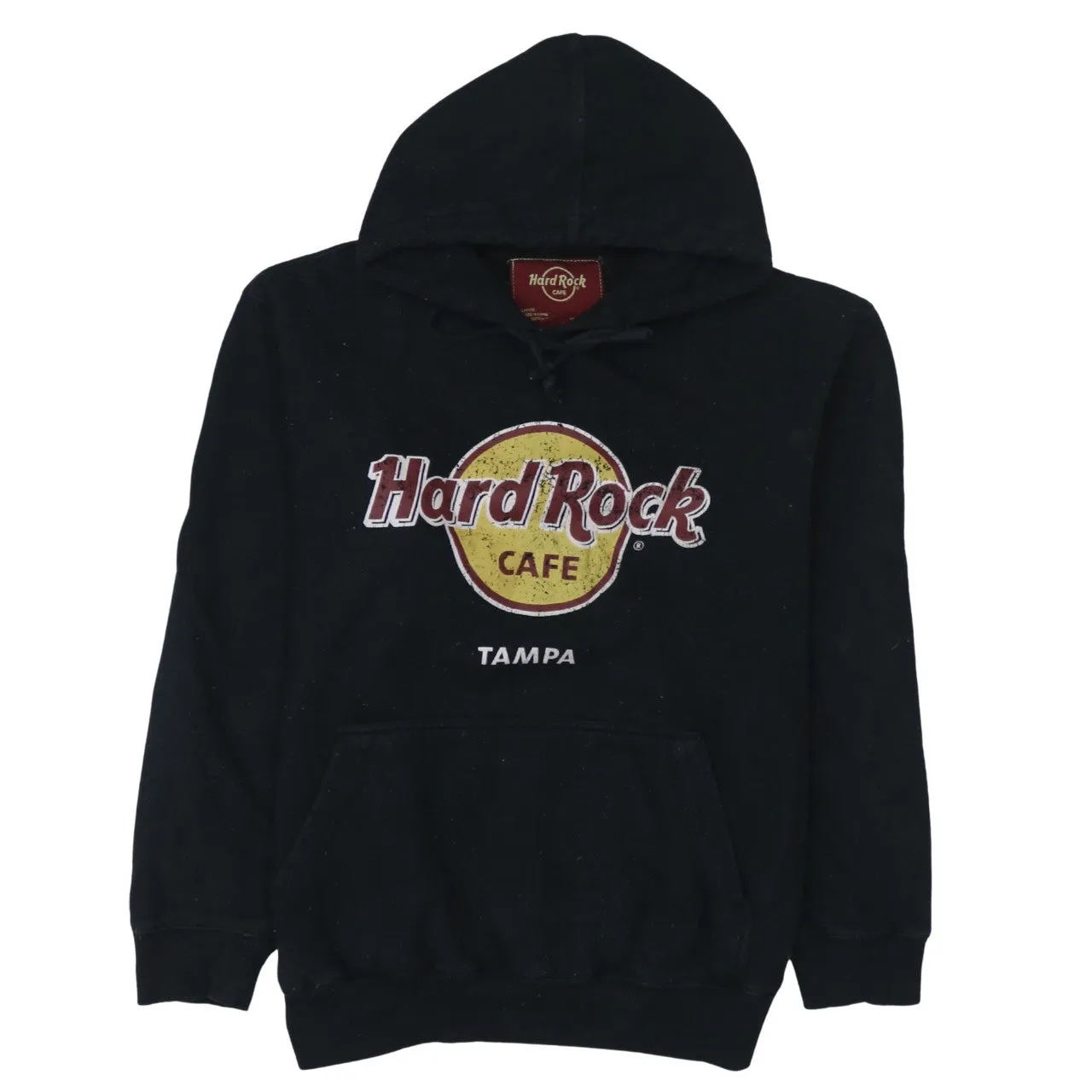 Hard Rock Cafe Black Hoodie Women’s Large Printed Tampa Logo Front Pocket Sweatshirt sold by Vintage Club