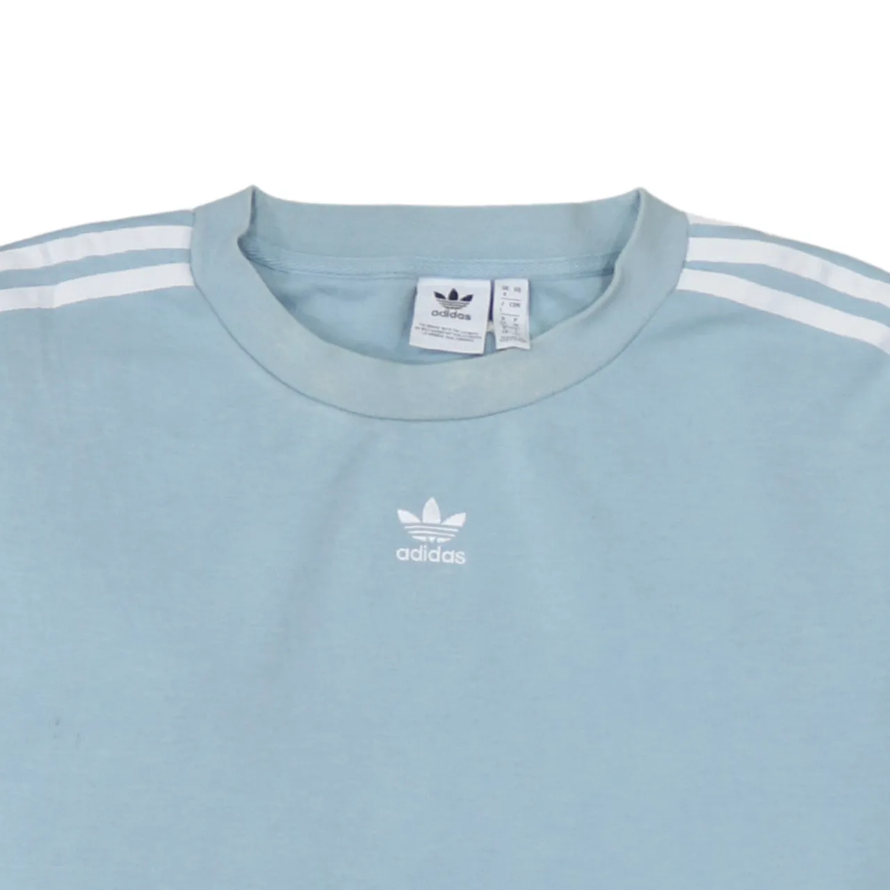 Adidas Light Blue Sweatshirt Women’s Medium Trefoil Logo Three Stripe Sleeve Pullover Top sold by Vintage Club product image thumbnail 3