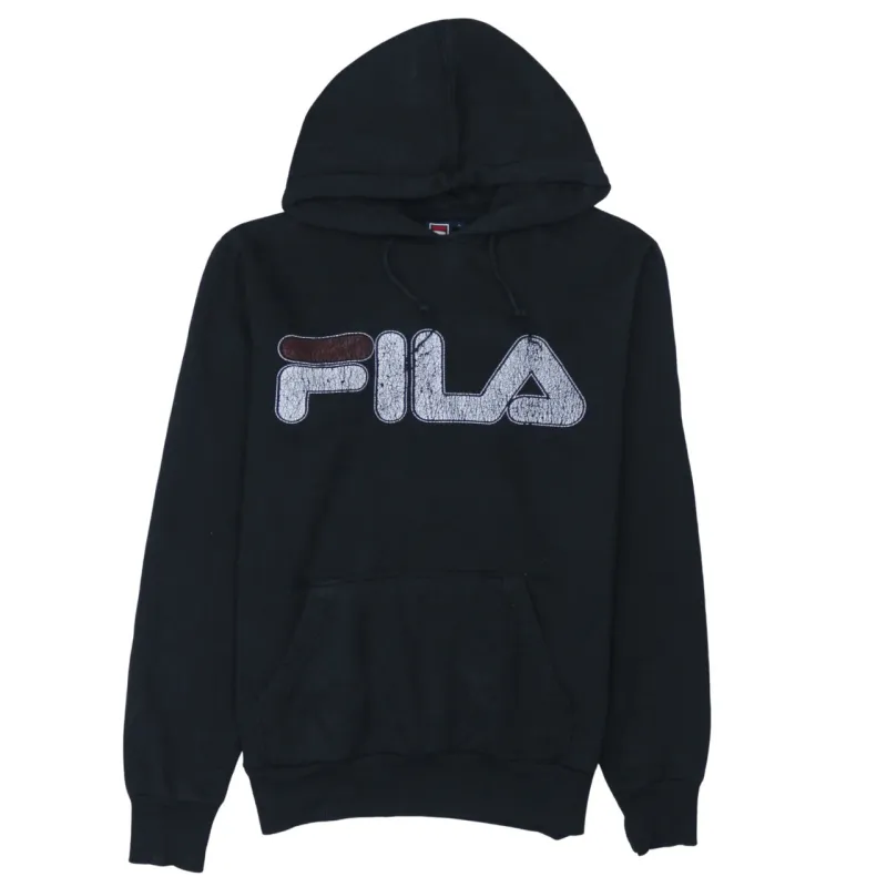 Fila 90's Spellout Pullover Hoodie Small Black sold by Vintage Club