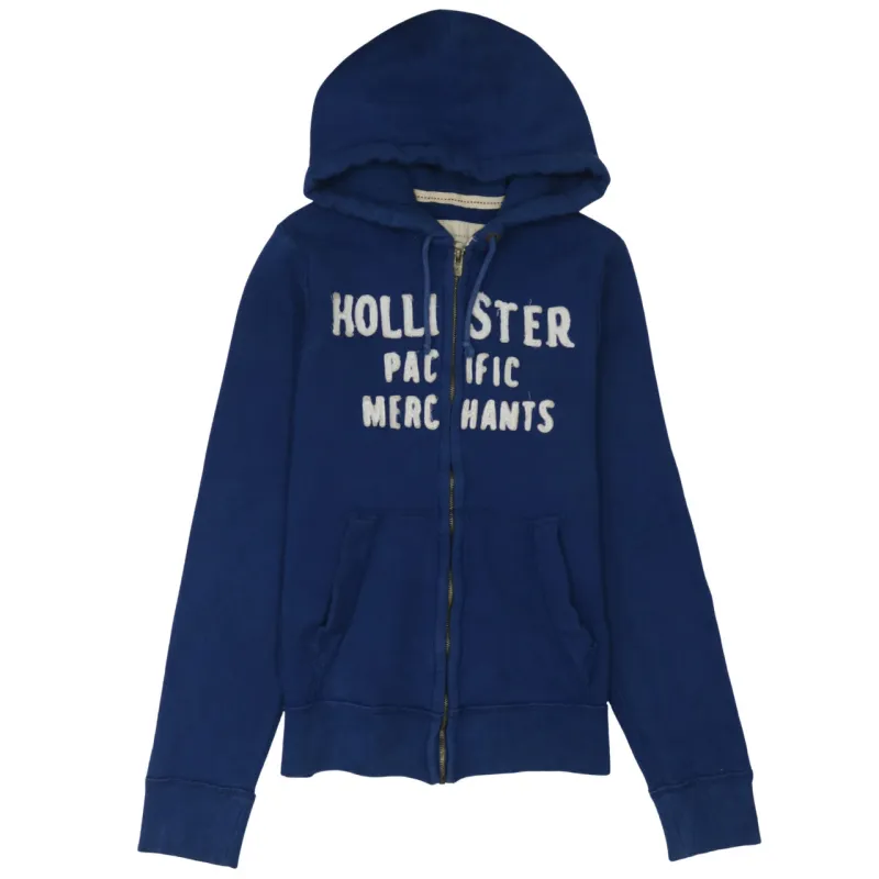 Hollister Blue Zip Hoodie Women’s Large Fleece Lined Embroidered Text Front Pockets Sweatshirt made by Hollister