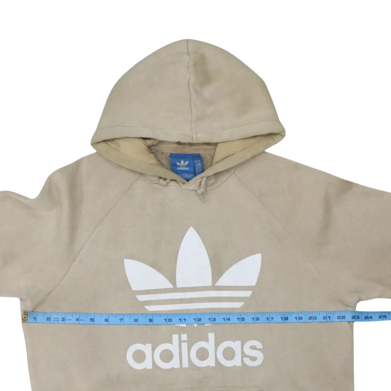 Adidas Beige Cream Hoodie Women's Large Trefoil Printed Logo Front Pocket Pullover Sweatshirt sold by Vintage Club product image thumbnail 5