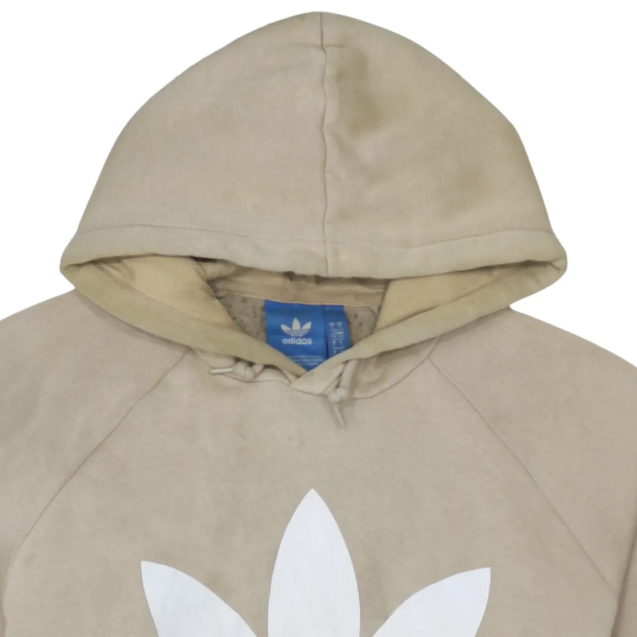 Adidas Beige Cream Hoodie Women's Large Trefoil Printed Logo Front Pocket Pullover Sweatshirt sold by Vintage Club product image thumbnail 3