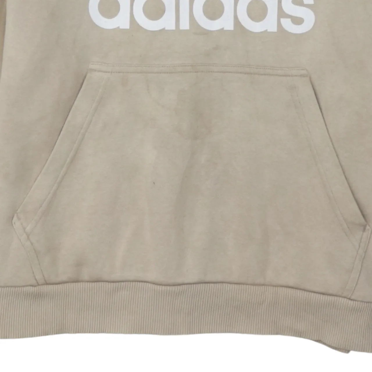 Adidas Beige Cream Hoodie Women's Large Trefoil Printed Logo Front Pocket Pullover Sweatshirt sold by Vintage Club product image thumbnail 4