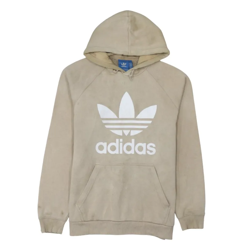 Adidas Beige Cream Hoodie Women's Large Trefoil Printed Logo Front Pocket Pullover Sweatshirt sold by Vintage Club