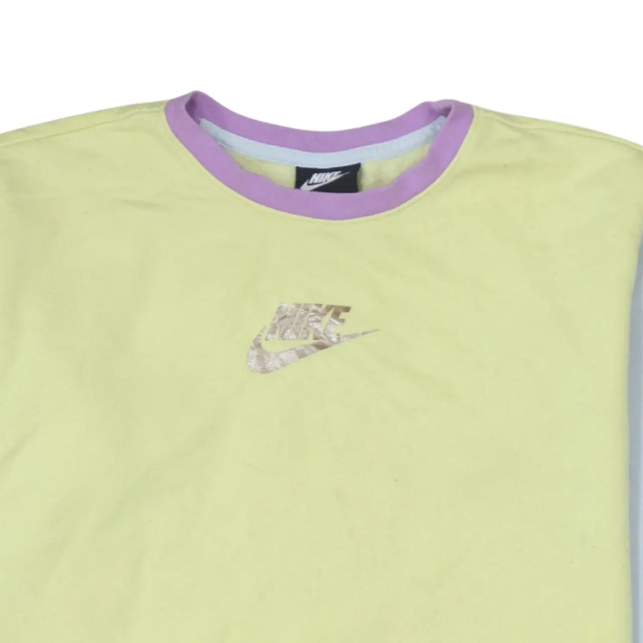 Nike Pastel Yellow Sweatshirt Women's Large Embroidered Chest Logo Colour Block Pullover Top sold by Vintage Club product image thumbnail 3