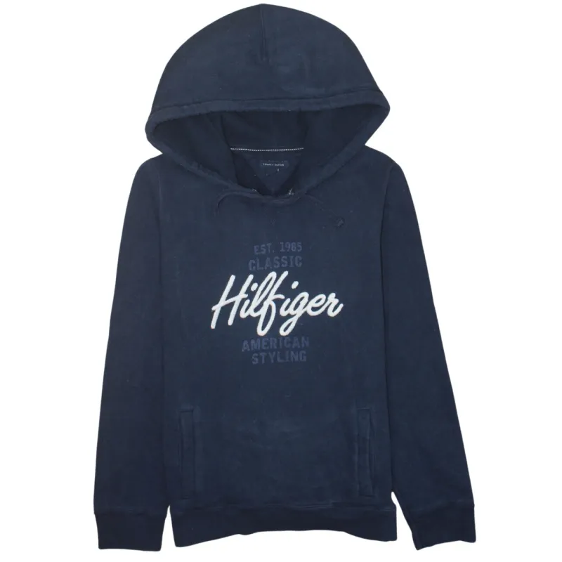 Tommy Hilfiger 90's Spellout Pullover Hoodie Large Navy Blue made by Tommy Hilfiger