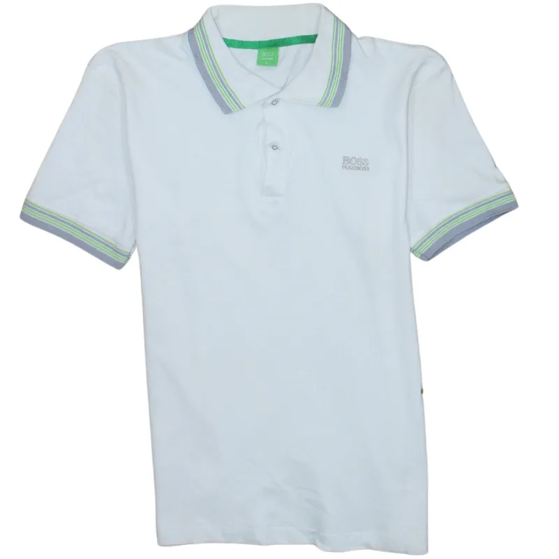 HUGO BOSS 90's Short Sleeves Quarter Button Polo Shirt Large White sold by Vintage Club