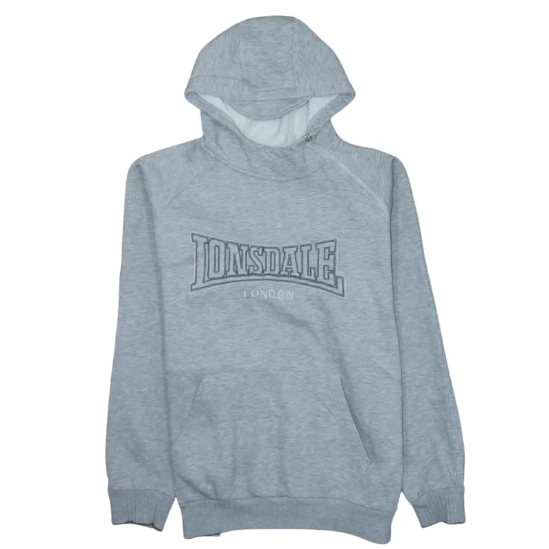 Lonsdale London Light Grey Hoodie Men's XLarge Embroidered Chest Logo Front Pocket Sweatshirt made by Vintage Club