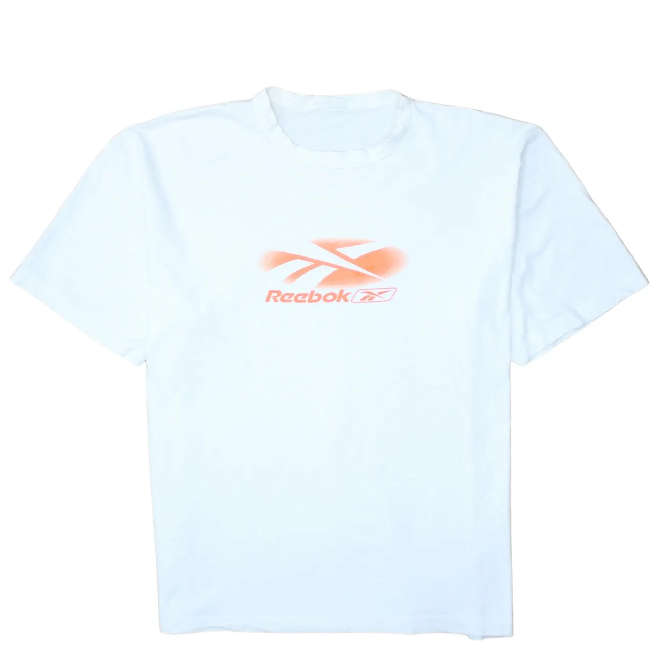 Reebok White T Shirt Men’s XLarge Orange Printed Logo Short Sleeve Casual Top Tee sold by Vintage Club