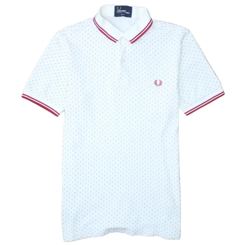 Fred Perry White Polka Dot Polo Shirt Men's Small Embroidered Laurel Wreath Trimmed Collar Tee sold by Vintage Club
