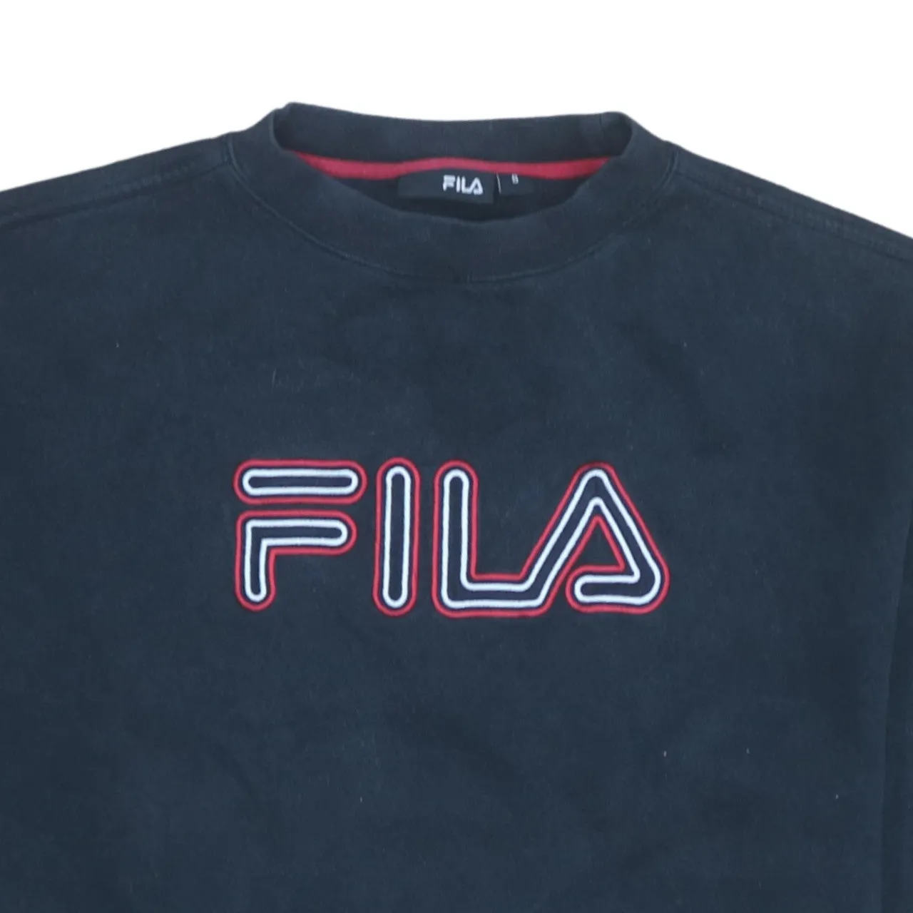 Fila Black Sweatshirt Men’s Small Embroidered Front Logo Ribbed Cuffs Crewneck Pullover sold by Vintage Club product image thumbnail 3
