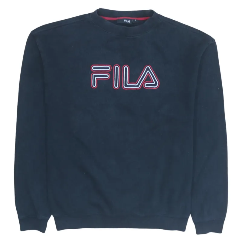 Fila Black Sweatshirt Men’s Small Embroidered Front Logo Ribbed Cuffs Crewneck Pullover made by Fila