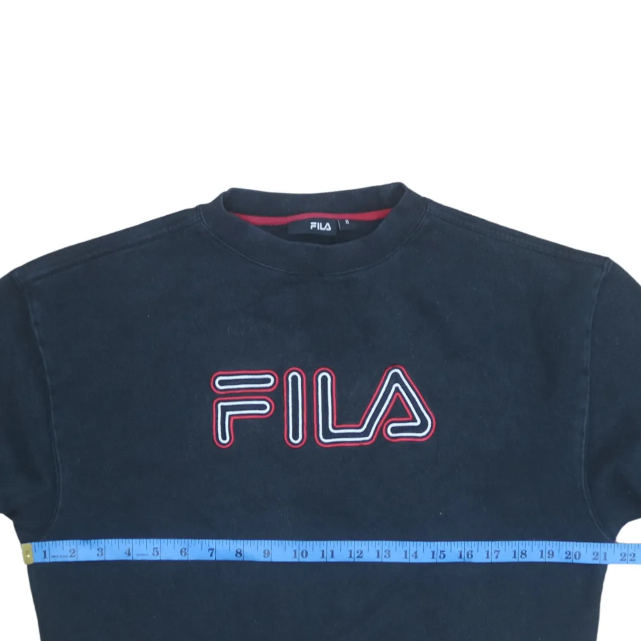 Fila Black Sweatshirt Men’s Small Embroidered Front Logo Ribbed Cuffs Crewneck Pullover sold by Vintage Club product image thumbnail 5
