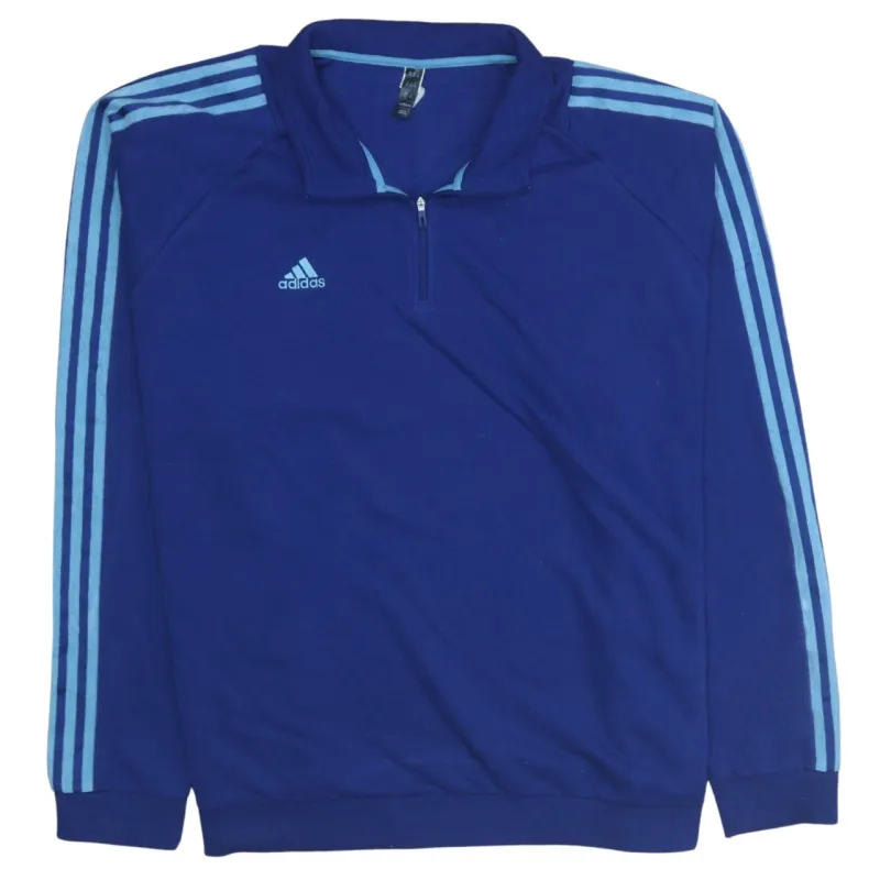 Adidas 90's Striped Sleeve Quarter Zip Sweatshirt XXLarge (2XL) Blue sold by Vintage Club