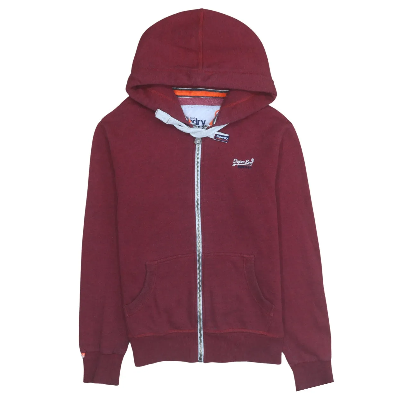 Super Dry 90's Drawstring Pockets Full Zip Up Hoodie Medium Burgundy Red sold by Vintage Club