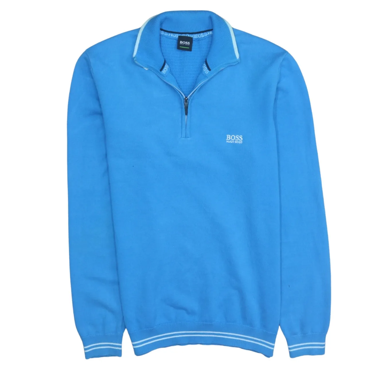 HUGO BOSS Bright Blue Sweatshirt Women’s Medium Quarter Zip Embroidered Logo Pullover Top sold by Vintage Club
