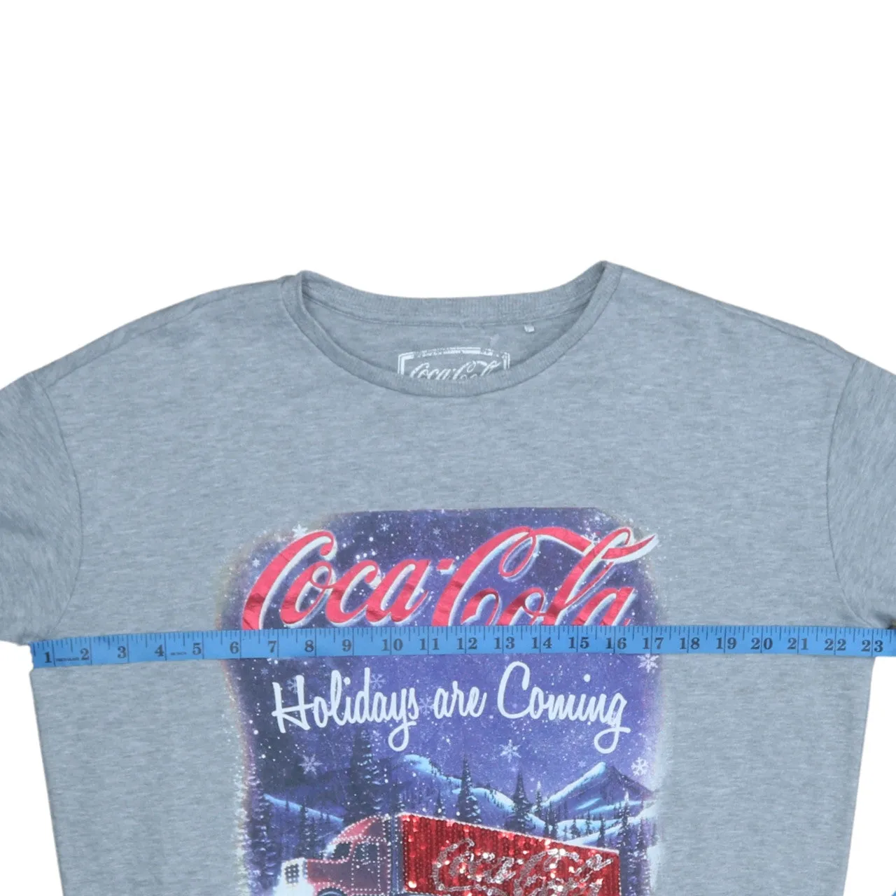 Coca Cola Grey Sweatshirt Women's Medium Sequin Truck Holidays Are Coming Printed Top sold by Vintage Club product image thumbnail 5