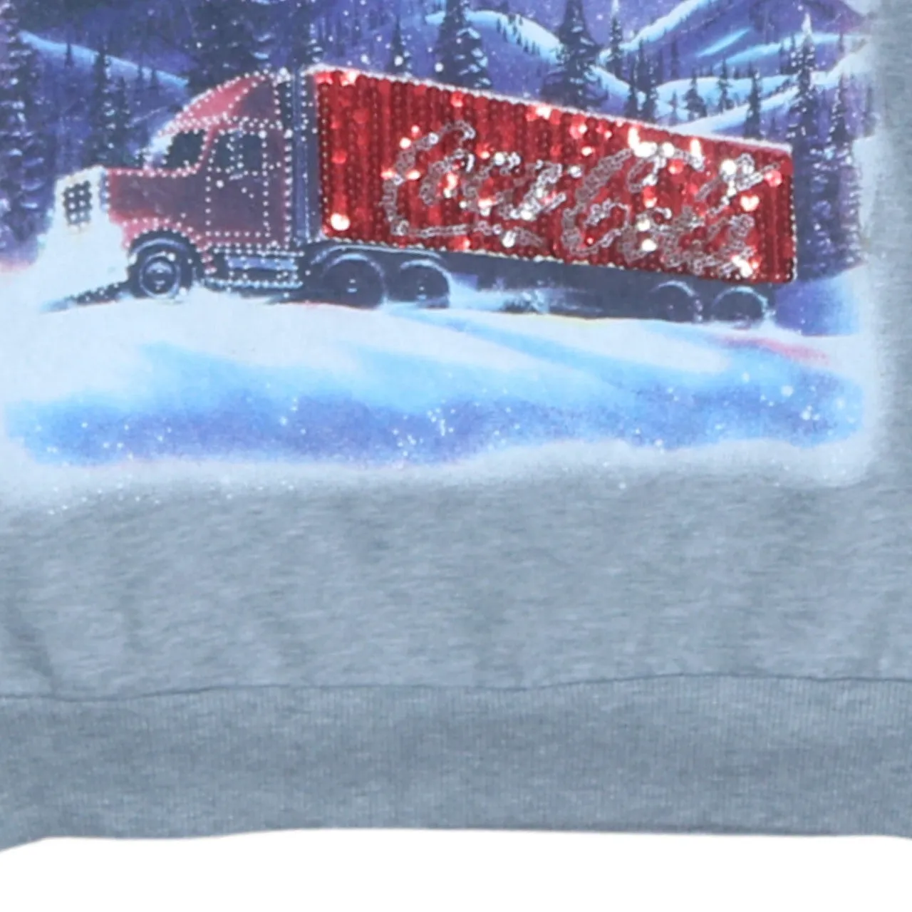 Coca Cola Grey Sweatshirt Women's Medium Sequin Truck Holidays Are Coming Printed Top sold by Vintage Club product image thumbnail 4