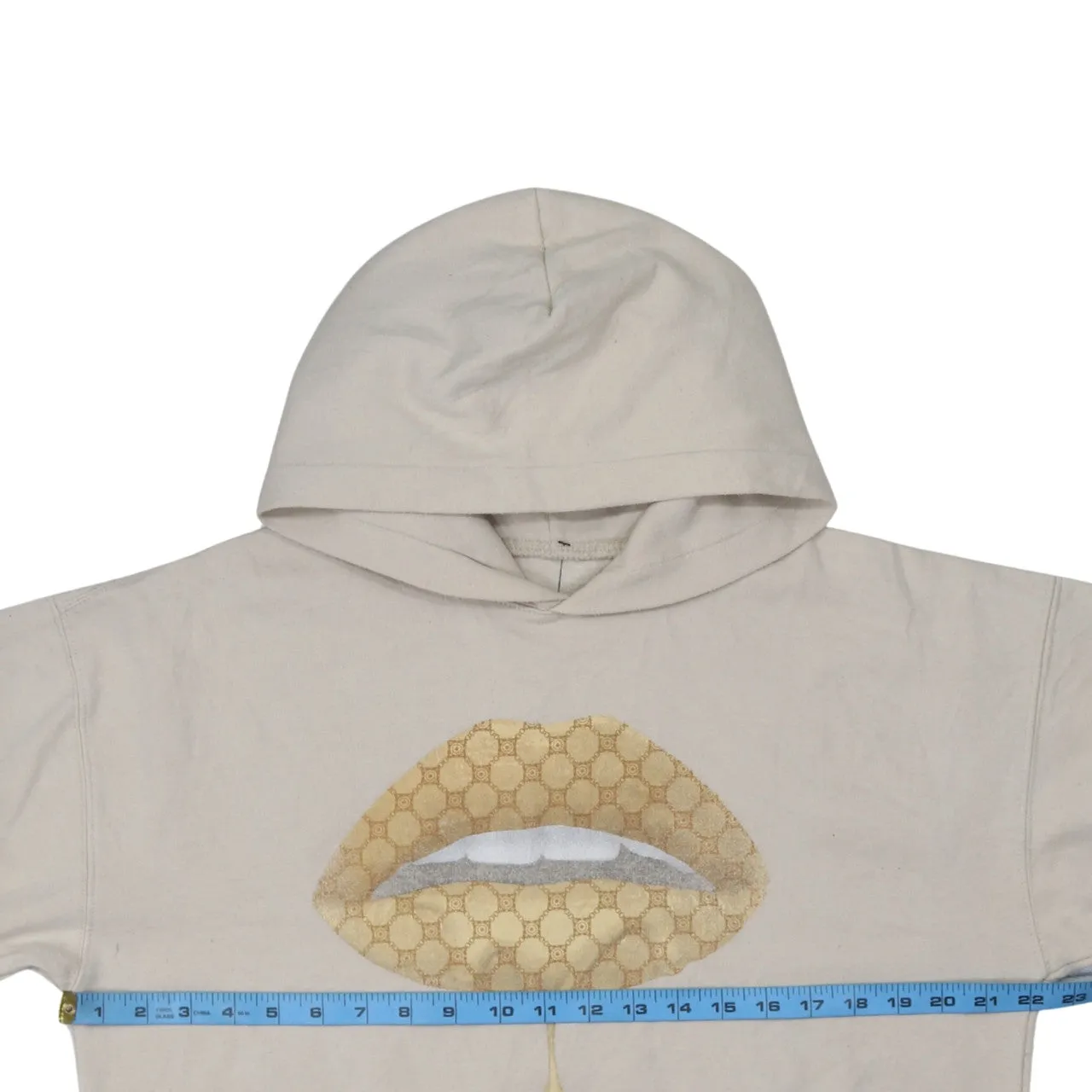 Retro 90's Drawstring Pockets Pullover Hoodie Medium Beige Cream sold by Vintage Club product image thumbnail 5