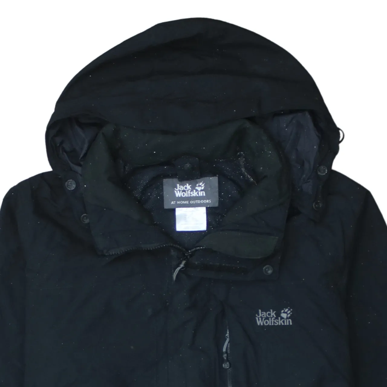Jack Wolfskin Black Hooded Jacket Men's Medium Embroidered Logo Zip Pockets Windbreaker Outerwear sold by Vintage Club product image thumbnail 3