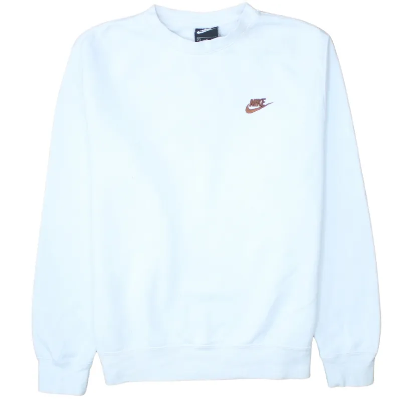 Nike White Sweatshirt Men's Medium Embroidered Small Swoosh Logo Crewneck Pullover Fleece Top made by Nike