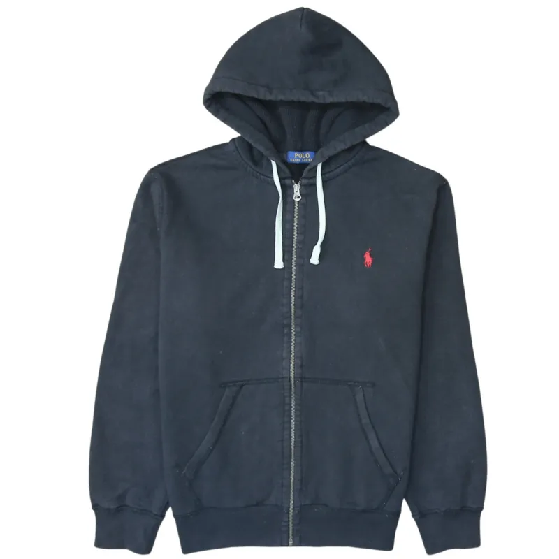 Polo Ralph Lauren 90's Drawstring Pockets Full Zip Up Hoodie Large Black made by Polo by Ralph Lauren