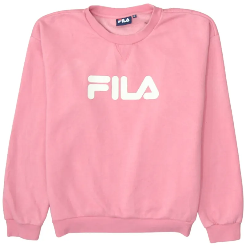 Fila Pink Sweatshirt Men's Medium Printed Front Logo Ribbed Cuffs Crewneck Pullover made by Fila