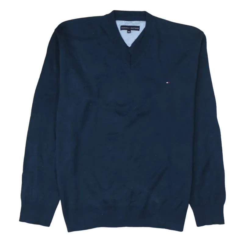 Tommy Hilfiger Navy Blue Jumper Women’s XXLarge V Neck Embroidered Flag Logo Knit Sweater made by Tommy Hilfiger