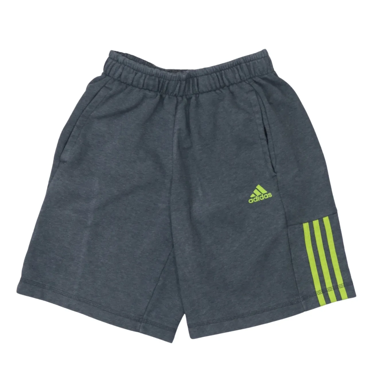 Adidas Charcoal Grey Shorts Men's Small Neon Green Three Stripes Printed Logo Training Gym sold by Vintage Club