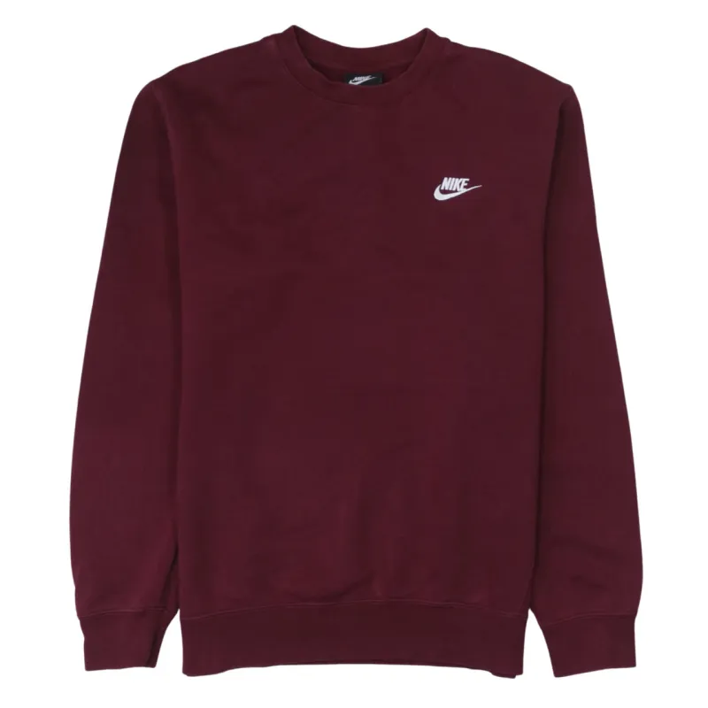 Nike Burgundy Red Sweatshirt Men's Small Embroidered Swoosh Logo Crewneck Pullover Fleece Top made by Nike