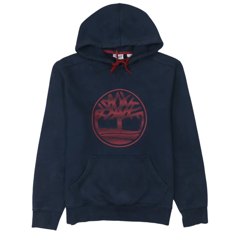 Timberland Navy Blue Hoodie Men's Medium Red Tree Logo Printed Front Pocket Sweatshirt made by Timberland