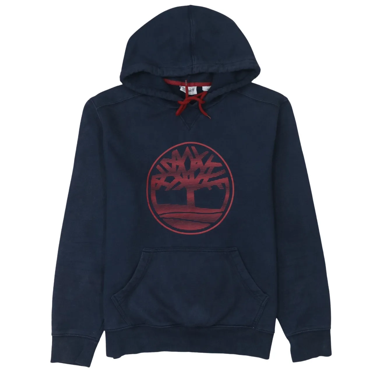 Timberland Navy Blue Hoodie Men's Medium Red Tree Logo Printed Front Pocket Sweatshirt sold by Vintage Club