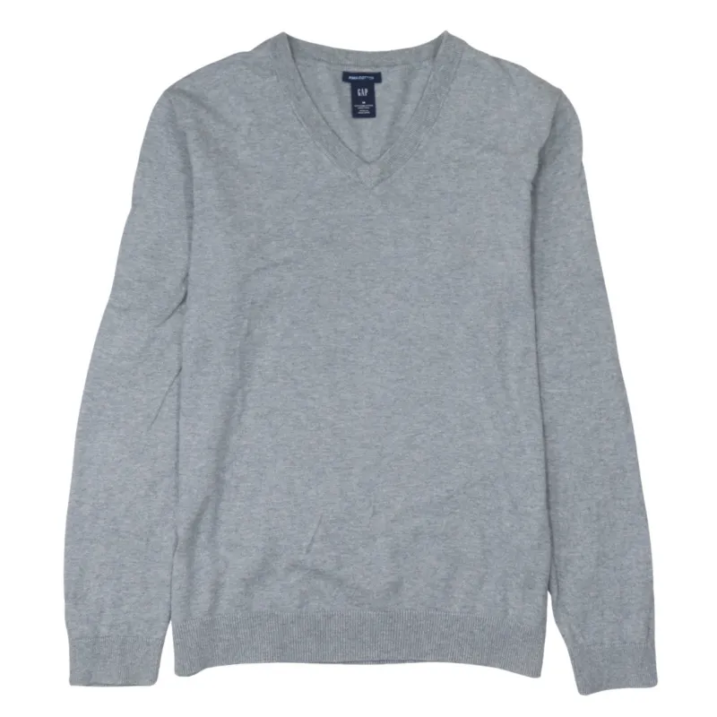 Gap Grey V Neck Jumper Women's Medium Fine Knit Lightweight Pullover Sweater made by GAP