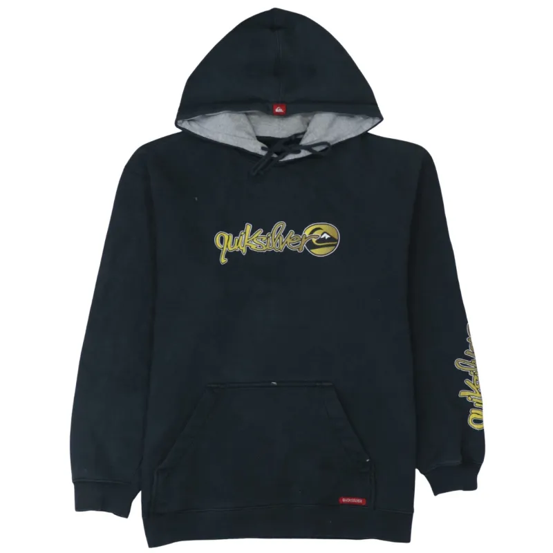 Quiksilver Black Hoodie Men's Small Printed Logo Sleeve Graphic Pullover Sweatshirt sold by Vintage Club