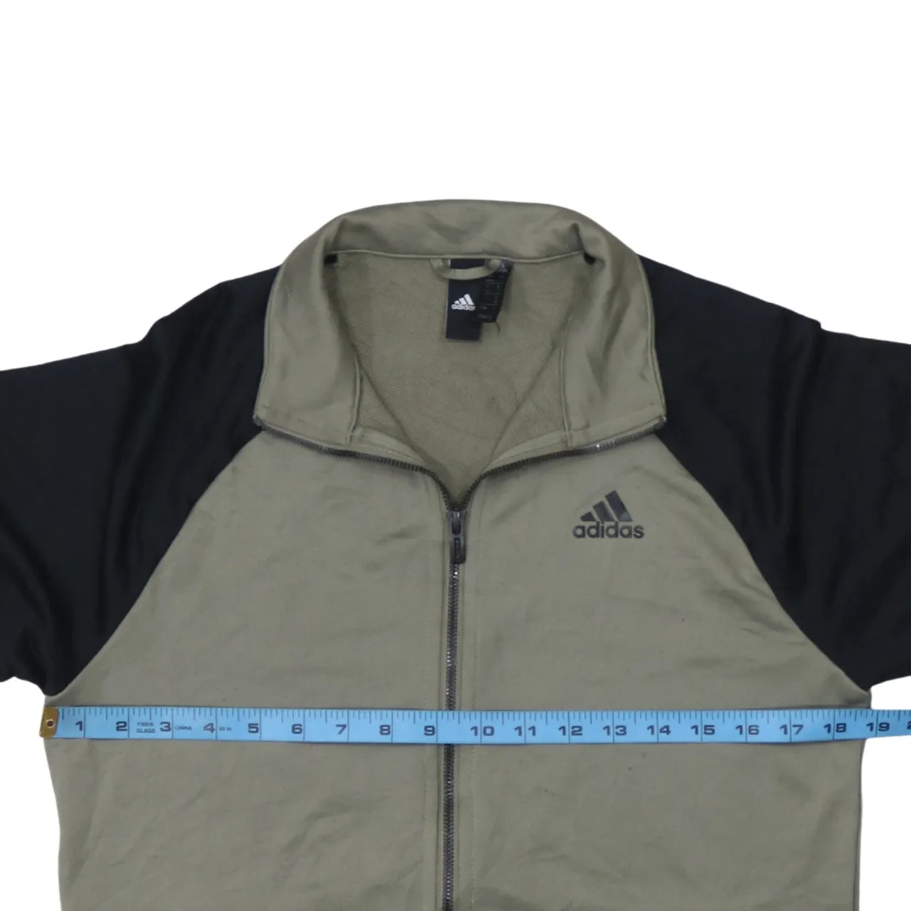 Adidas Khaki Green Full Zip Sweatshirt Men's Small Printed Sleeve Logo Track Top Jacket sold by Vintage Club product image thumbnail 5