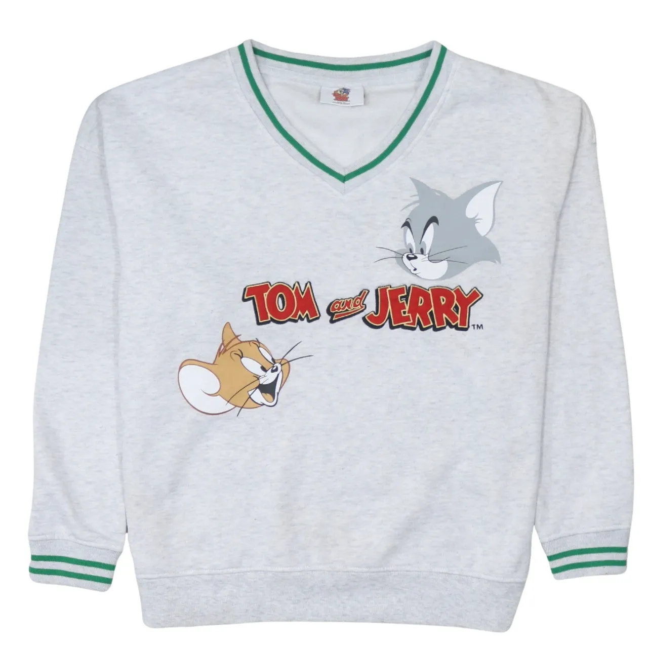 Tom And Jerry Light Grey Sweatshirt Women’s XSmall Printed Graphic V Neck Primark Pullover Top sold by Vintage Club