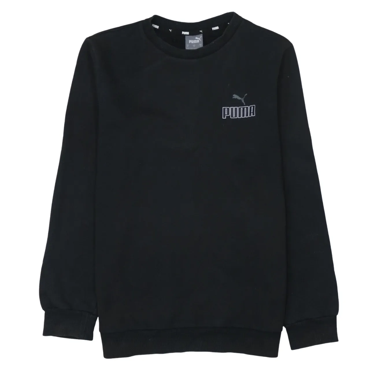 Puma Black Sweatshirt Men's Small Embroidered Chest Logo Fleece Lined Crewneck Pullover sold by Vintage Club