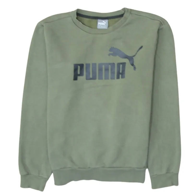 Puma Khaki Green Sweatshirt Men's Small Printed Logo Crewneck Pullover Fleece Top made by Puma