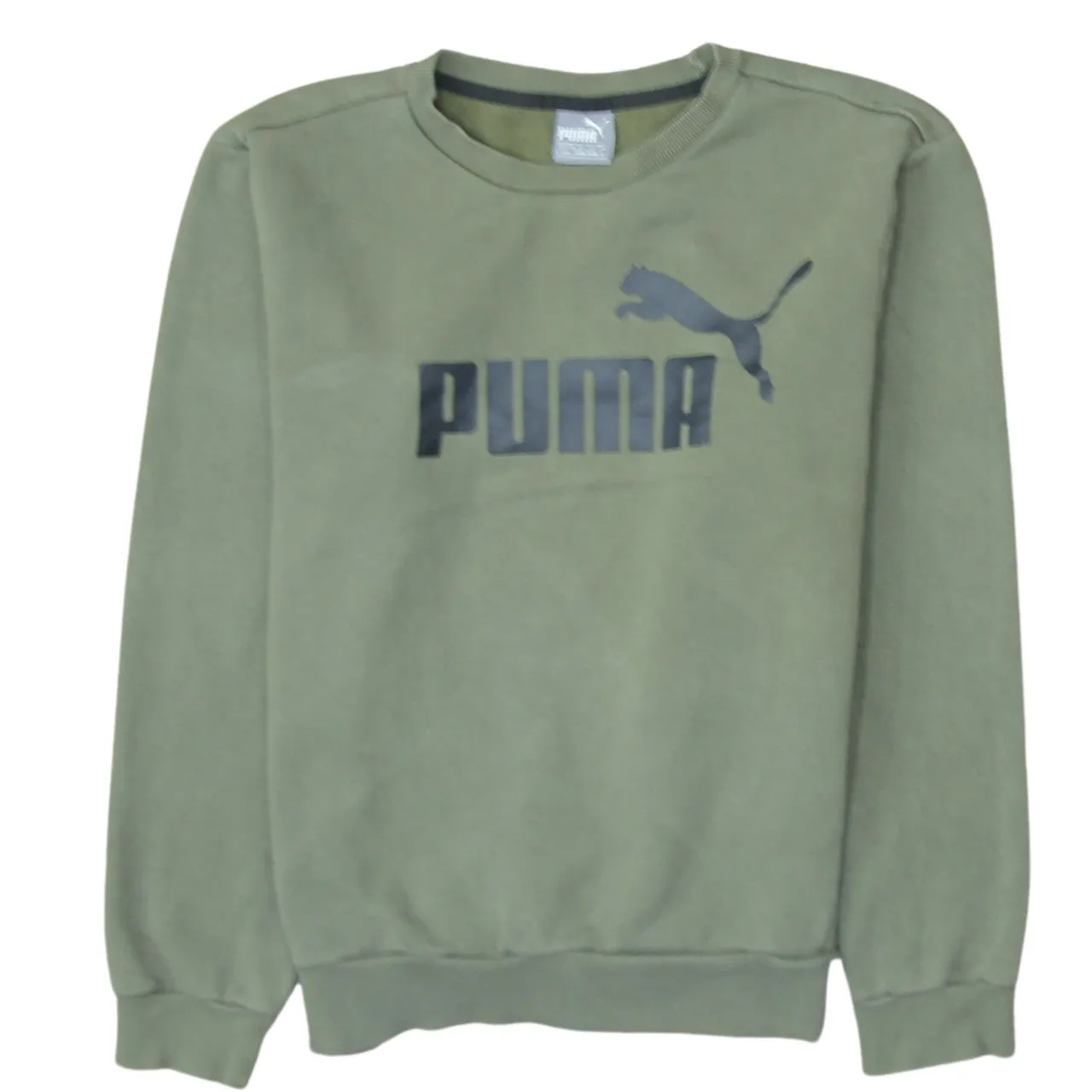 Puma Khaki Green Sweatshirt Men's Small Printed Logo Crewneck Pullover Fleece Top sold by Vintage Club