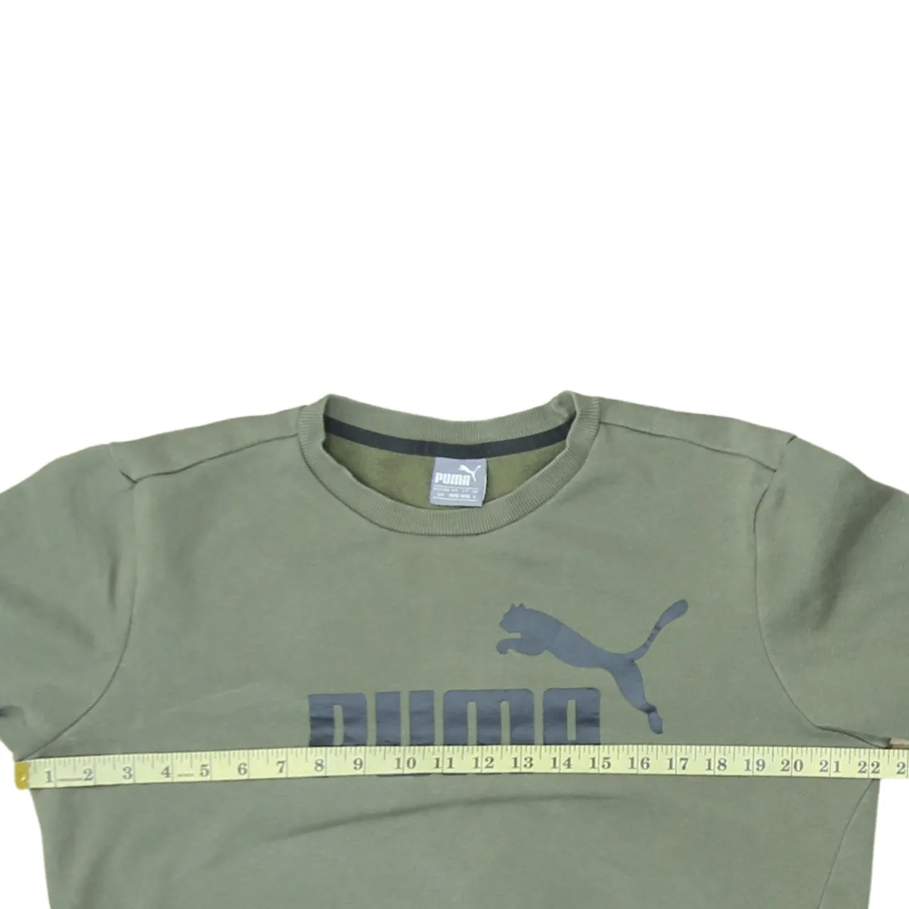 Puma Khaki Green Sweatshirt Men's Small Printed Logo Crewneck Pullover Fleece Top sold by Vintage Club product image thumbnail 5