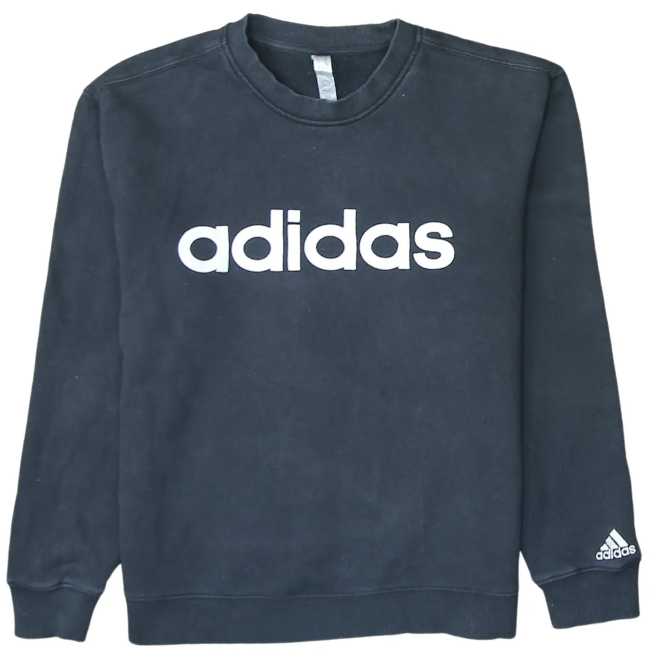 Adidas Black Sweatshirt Women's Medium Big Logo Printed Chest Ribbed Crewneck Pullover sold by Vintage Club